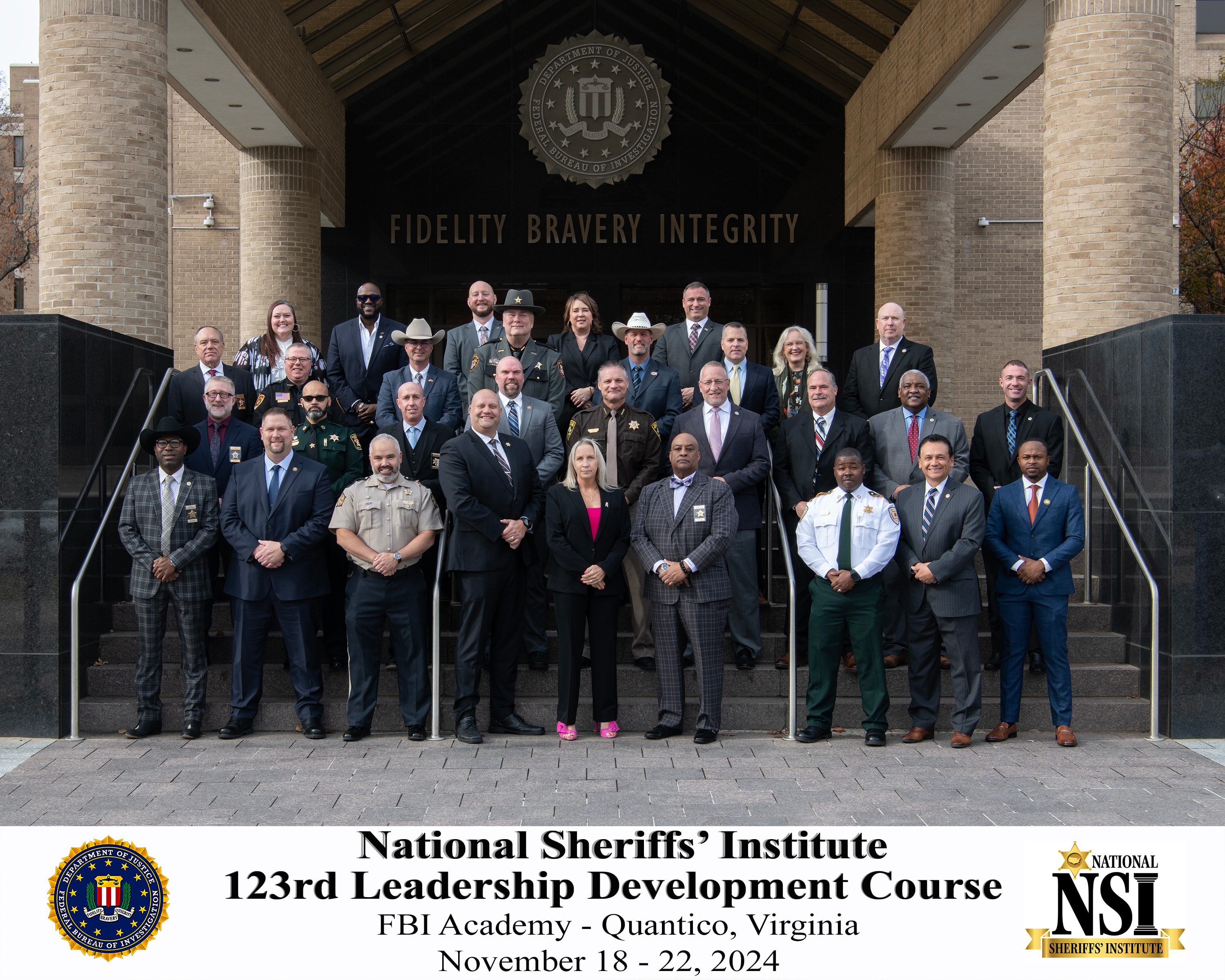 Sheriff Steve Sandvik with the National Sheriffs' Institute 123rd Leadership Development Course class at the FBI Academy, Quantico, Virginia — November 2024